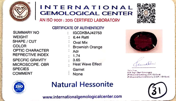 Natural Hessonite Garnet | Oval Mix Cut | Brownish Orange Certificate No.: IGCDKBAJ42753 image 2