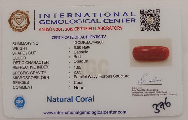 Natural Red Coral | Certified |Capsule Cut Gemstone Summary No. IGCDKBAJ44988 image 2