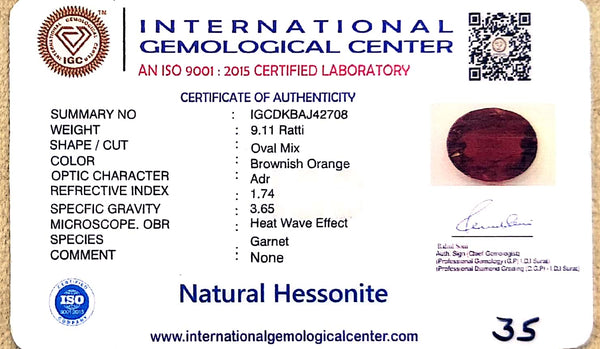 Natural Hessonite (Gomed) | Oval Mix Cut | IGC Certified Certificate Number: IGCDKBAJ42708 image 2