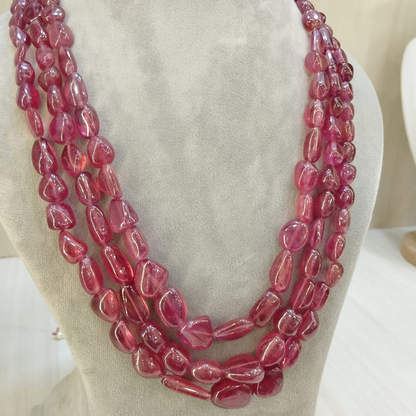 Natural Ruby Tumble Three-Line Beaded Necklace image 2