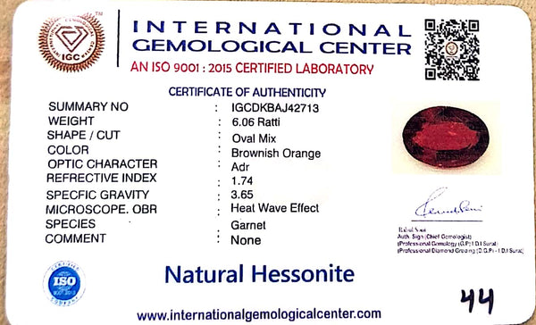 Natural Hessonite Garnet | Oval Mix Cut | Brownish Orange Certificate No.: IGCDKBAJ42713 image 2