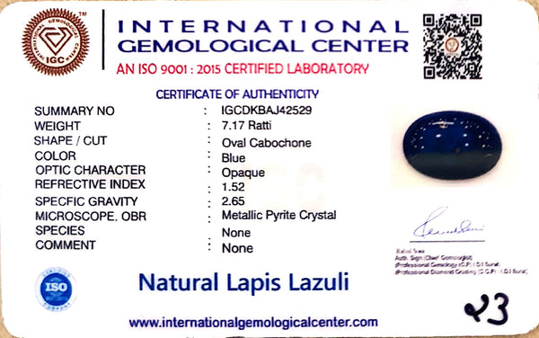 Natural Lapis Lazuli | Oval Cabochon | Deep Royal Blue with Pyrite Inclusions | Govt. Lab Certified image 2