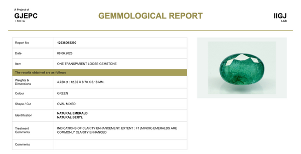 Natural Emerald |28H00| Govt. Lab Certified | OVAL MIXED | Green Report No.12938D53290