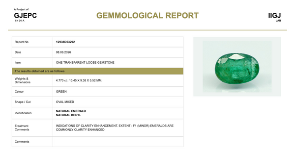 Natural Emerald |28H00| Govt. Lab Certified | OVAL MIXED | Green Report No.12938D53292