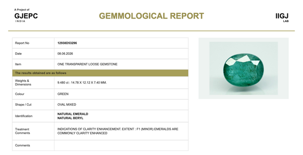 Natural Emerald |28H00| Govt. Lab Certified | OVAL MIXED | Green Report No.12938D53296