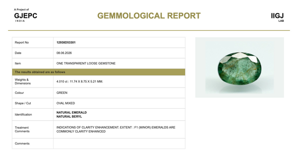 Natural Emerald |32H00| Govt. Lab Certified | OVAL MIXED | Green Report No.12938D53301