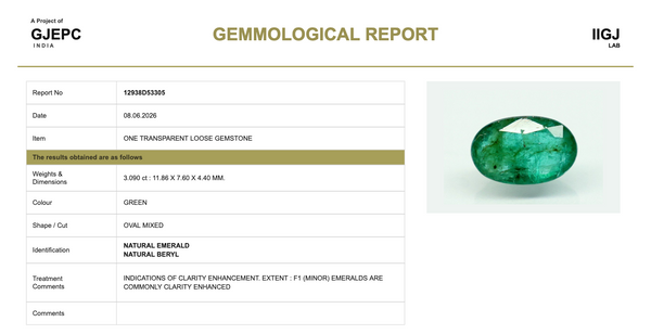 Natural Emerald |35H00| Govt. Lab Certified | OVAL MIXED | Green Report No.12938D53305