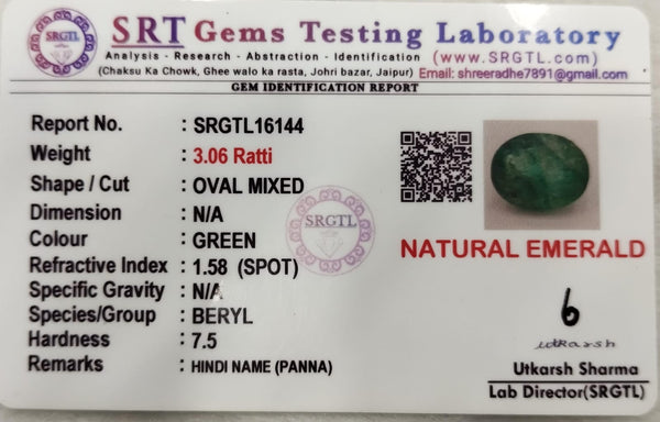 Natural Emerald |25H00| OVAL MIXED | Lab Certified No. SRGTL16144