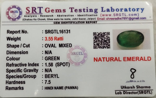 Natural Emerald |28H00| OVAL MIXED | Lab Certified No. SRGTL16131