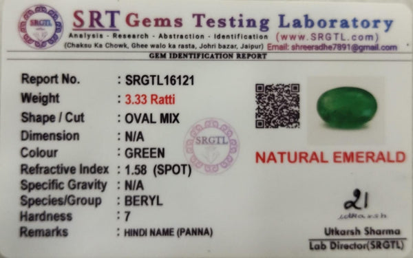 Natural Emerald |22H00| OVAL MIX | Lab Certified No. SRGTL16121