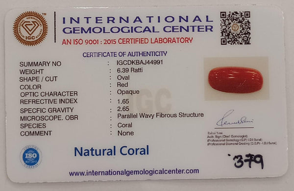 Natural Red Coral | Certified |Oval Cut Gemstone Summary No. IGCDKBAJ44991 image 2