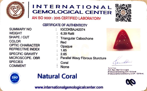 Natural Italian Red Coral | Certified Triangular Cabochon Moonga | Untreated Gemstone IGCDKBAJ42374 image 1