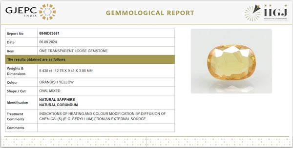 Yellow Sapphire 6.03 Ratti Orangish – Certified, Heated & Diffused | 6846D26681 image 1