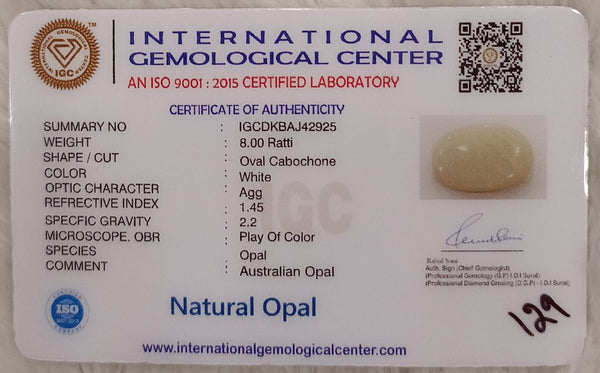 Natural White Opal 8.00Ratti| Oval Cabochone | Certified No. IGCDKBAJ42925 image 2