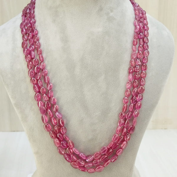 Natural Ruby Tumble Threeline Beaded Necklace image 0