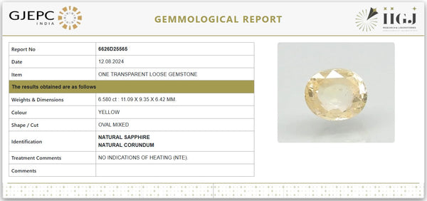Natural Yellow Sapphire 6.58 Carat (7.27 Ratti) – Certified No.: 6626D25565 image 1