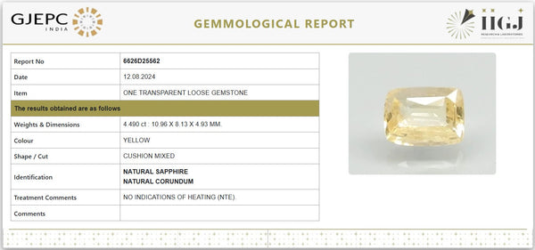 Natural Yellow Sapphire (Pukhraj) – 4.490 Carat / 4.99 Ratti – Certified Untreated | Report No. 6626D25562 image 1