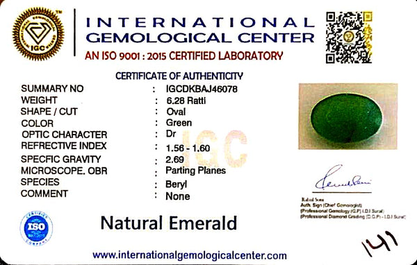 Natural Emerald | Oval | Govt. Lab Certified No. IGCDKBAJ46078 image 2