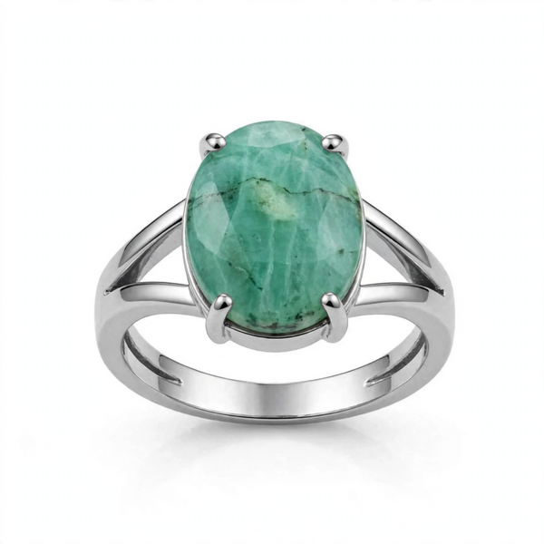 Natural Emerald (Panna) ring with oval cabochon in silver prong setting – Tushar Gems