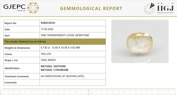 Natural Yellow Sapphire | Oval Mixed Cut | Transparent | Govt. Lab Certified | Unheated | 8980D36555 image 1