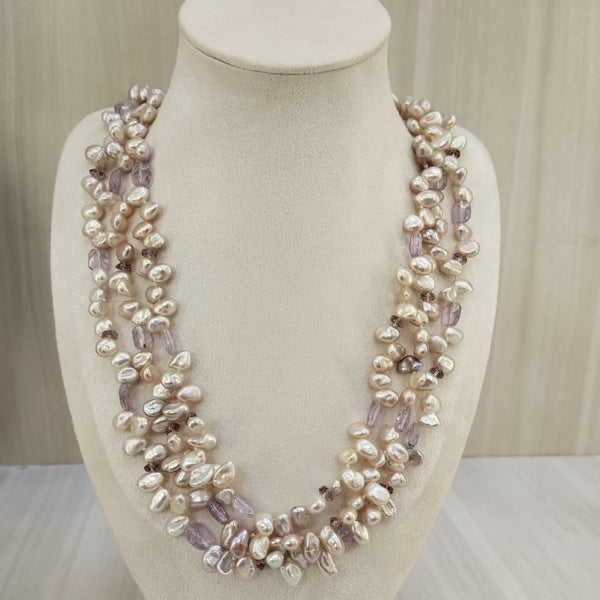 Natural Pearls 3 Line Tumble Shape Necklace: A Dazzling Display of Elegance and Charm 060 image 0