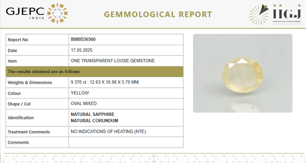 Natural Yellow Sapphire | Oval Mixed Cut | Transparent | Govt. Lab Certified | Unheated | 8980D36560 image 1