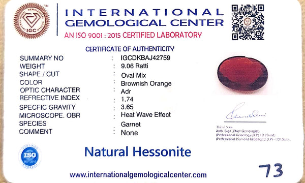 Natural Hessonite Garnet | Oval Mixed Cut | Brownish Orange Gemstone Certificate No.: IGCDKBAJ42759 image 2