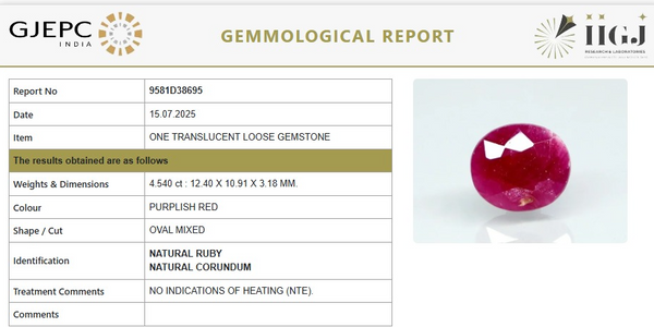 Natural Ruby |90H00|Oval Mixed | Untreated | Govt. Lab Certified |9581D38695