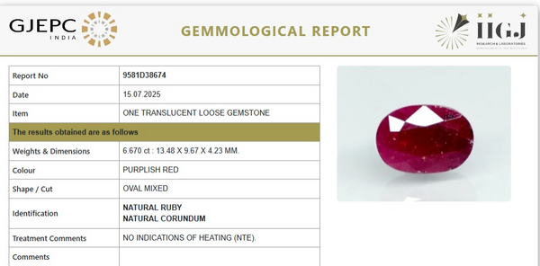 Natural Ruby |10H00|Oval Mixed | Untreated | Govt. Lab Certified |9581D38674