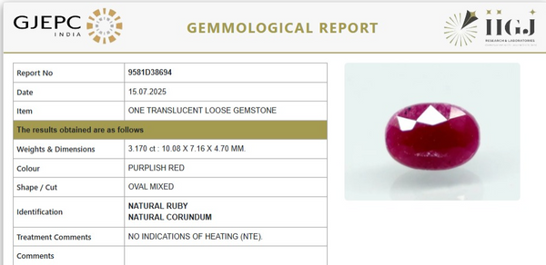 Natural Ruby |10H00|Oval Mixed | Untreated | Govt. Lab Certified |9581D38694