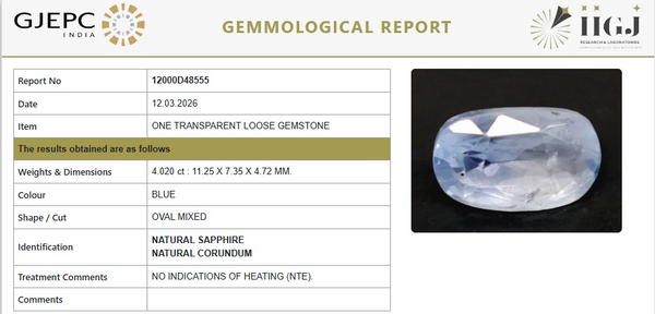 Natural Blue Sapphire|KB 80k00| Govt. Lab Certified |12000D48555