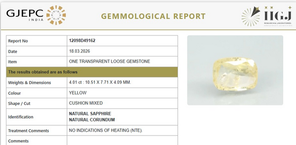 Natural Yellow Sapphire |KB 70k00|CushionMixed | Transparent | Govt. Lab Certified | Report No.12098D49162
