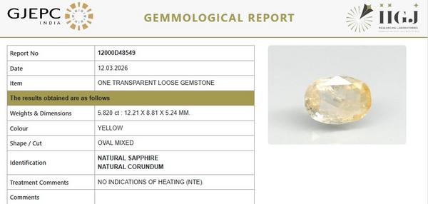Natural Yellow Sapphire |KB 65k00|Oval Mixed | Transparent | Govt. Lab Certified | Report No.12000D48549