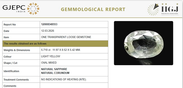 Natural Yellow Sapphire |KB 55k00|Oval Mixed | Transparent | Govt. Lab Certified | Report No.12000D48553