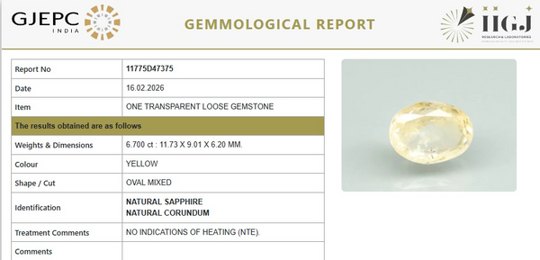Natural Yellow Sapphire |KB 70K00|Oval Mixed | Transparent | Govt. Lab Certified | Report No.11775D47375