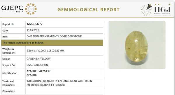 Natural Cats Eye | Govt. Lab Certified | OVAL CABOCHON | Report No-12634D51772