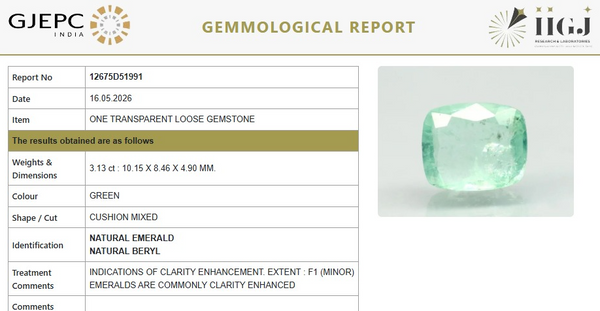Natural Emerald |50K00| Govt. Lab Certified | CUSHION MIXED|Report No- 12675D51991