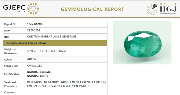 Natural Emerald |32K00| Govt. Lab Certified | OvalMIXED | Report No-12759D52409
