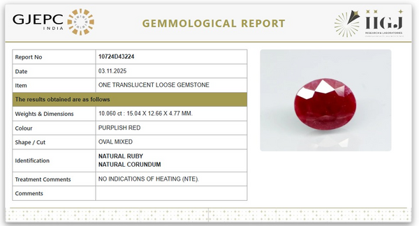 Natural Ruby | Oval Cut | Untreated | Govt. Lab Certified | 10724D43224