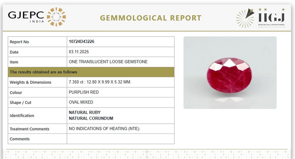 Natural Ruby | Oval Cut | Untreated | Govt. Lab Certified | 10724D43226