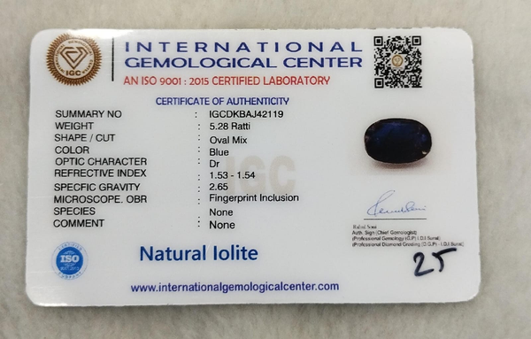 Natural Iolite| Govt. Lab Certified | Oval Mix |Blue withCertificate No.: IGCDKBAJ42119