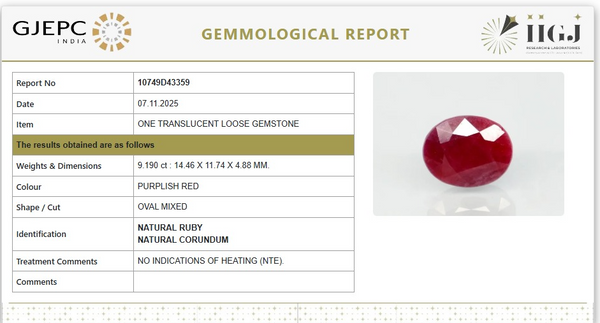 Natural Ruby | Oval Cut | Untreated | Govt. Lab Certified | 10724D43359