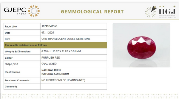 Natural Ruby | Oval Cut | Untreated | Govt. Lab Certified | 10724D43356