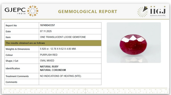 Natural Ruby | Oval Cut | Untreated | Govt. Lab Certified | 10724D43357