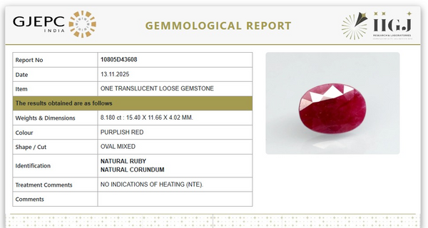 Natural Ruby | Oval Mixed | Untreated | Govt. Lab Certified | 10805D43608