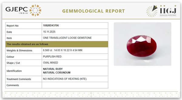 Natural Ruby | Oval Mixed | Untreated | Govt. Lab Certified | 10828D43706