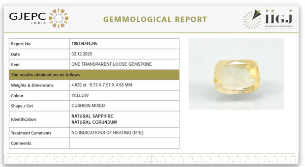 Natural Yellow Sapphire | Cushion Mixed | Transparent | Govt. Lab Certified | Report No. 10979D44346