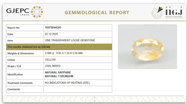 Natural Yellow Sapphire | Oval Mixed | Transparent | Govt. Lab Certified | Report No. 10979D44345