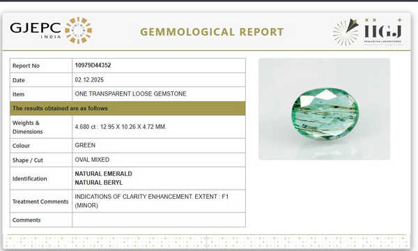 Natural Emerald | Govt. Lab Certified |Oval Mixed Report No- 10979D44352
