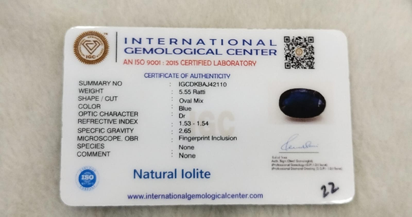 Natural Iolite| Govt. Lab Certified | Oval Mix |Blue withCertificate No.: IGCDKBAJ42110